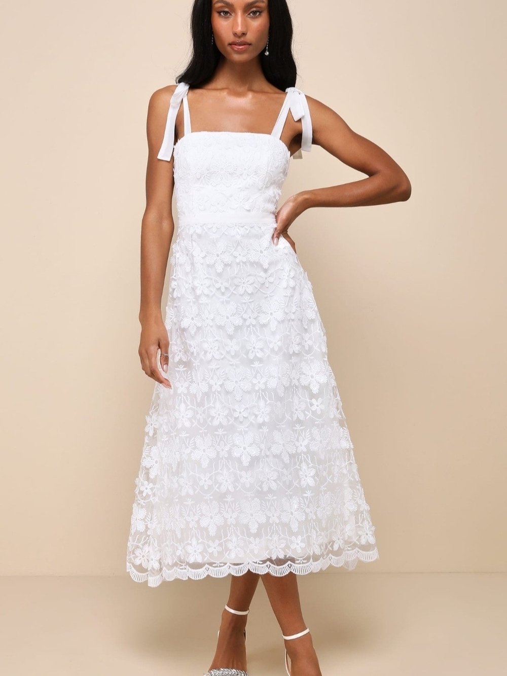Lulu's White Strapless Floral Lace Gown